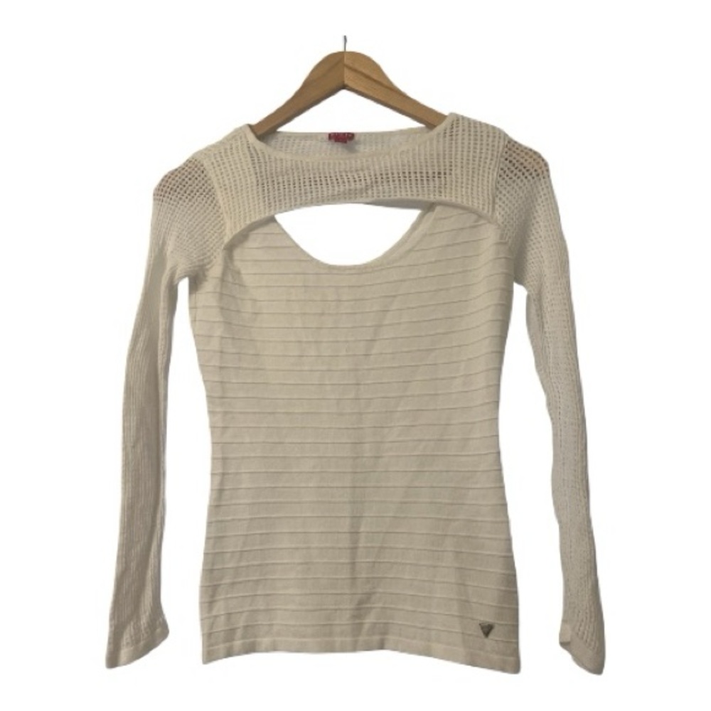 🍁🍂 Guess White Womens Cute Knit Apparel with Mesh Design. Size Small.